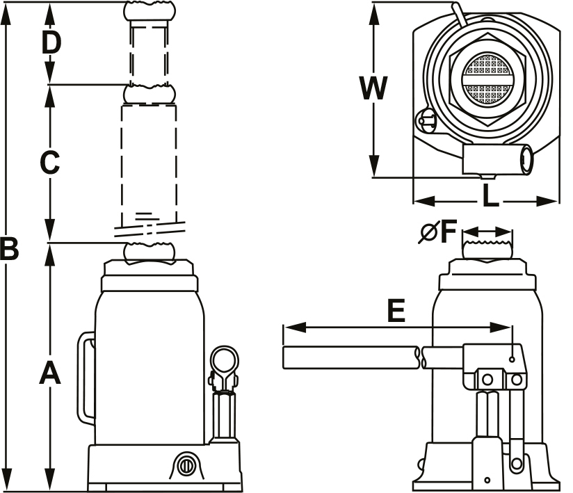 1112900 12 Ton bottle jack screw type OMEGA LIFT EQUIPMENT