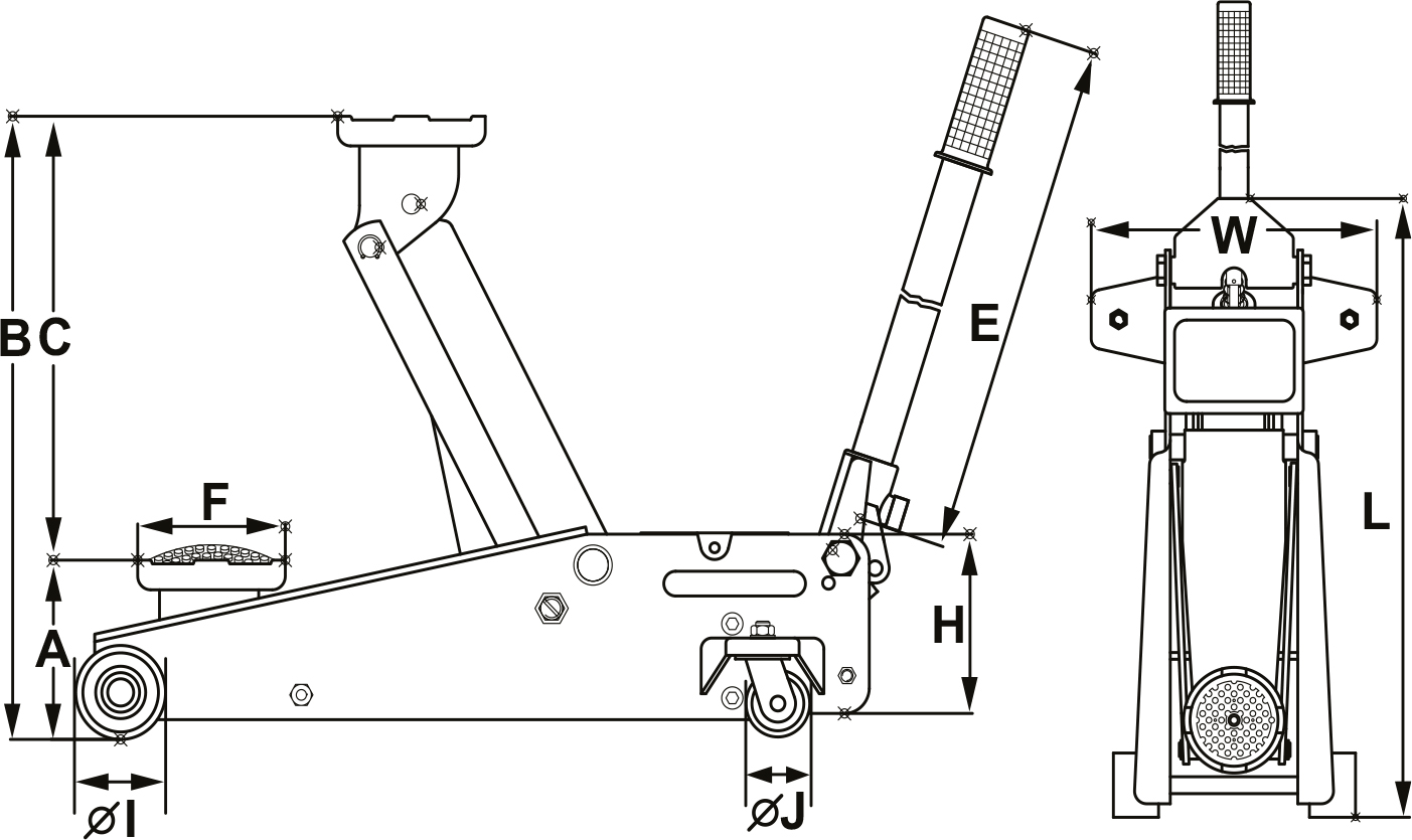 22201 20 Ton long chassis service jack, air operated OMEGA LIFT