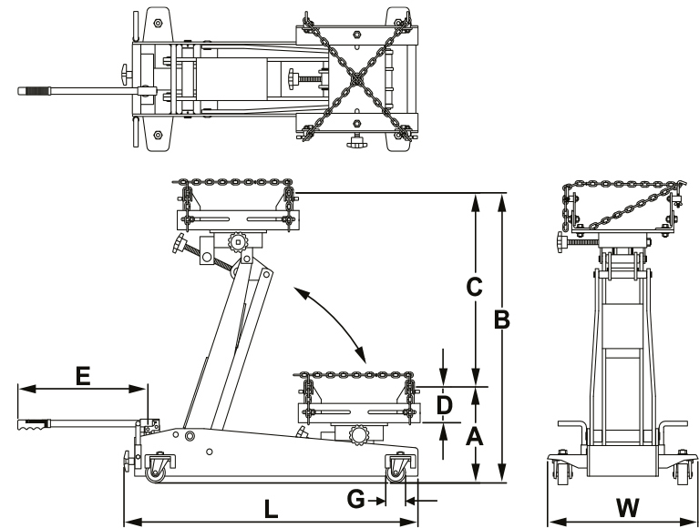 43000 1500 Kg transmission jack, floor type OMEGA LIFT EQUIPMENT